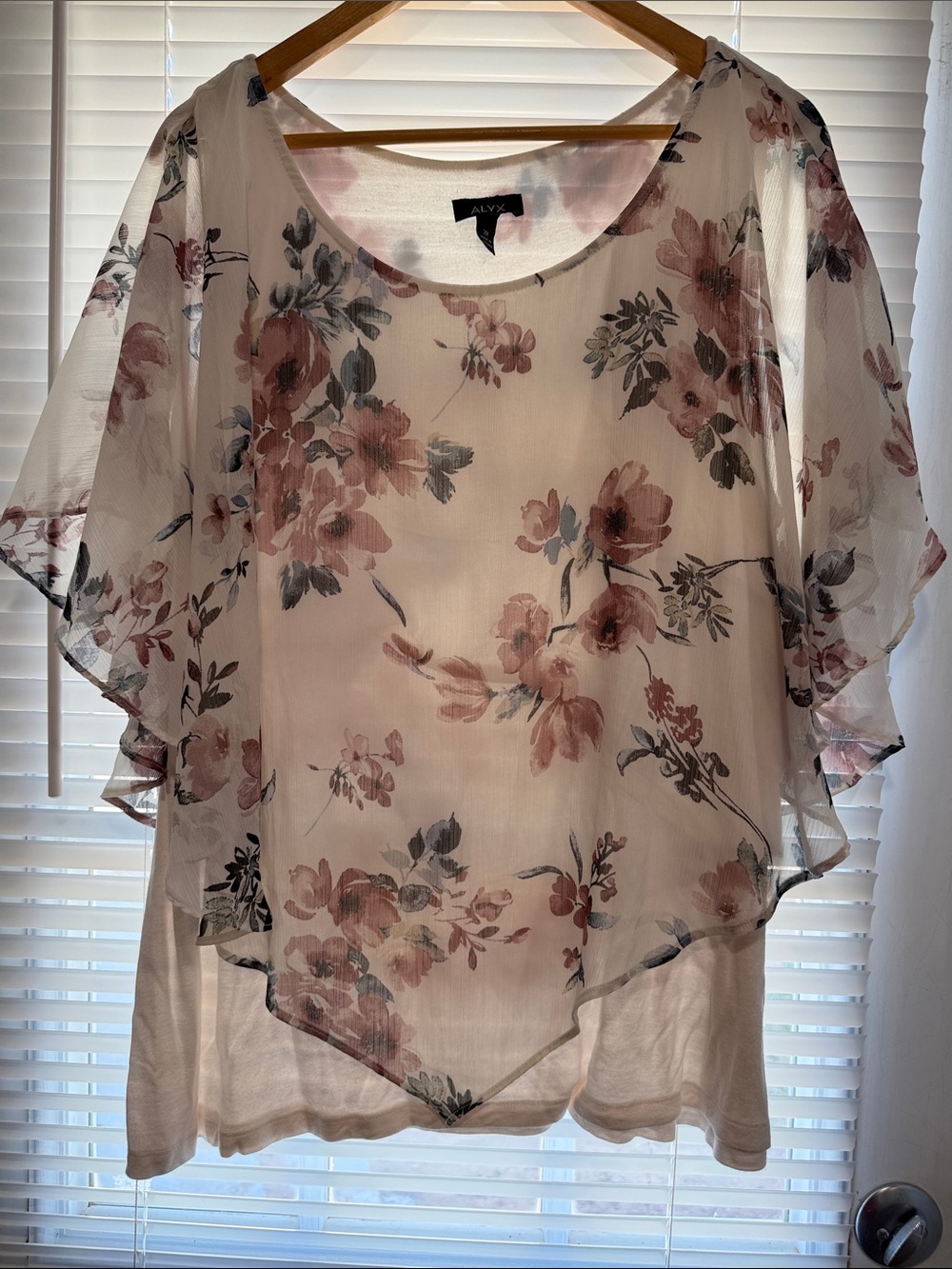Alyx Sheer Layered Floral Blouse in Blush Pink and Gray